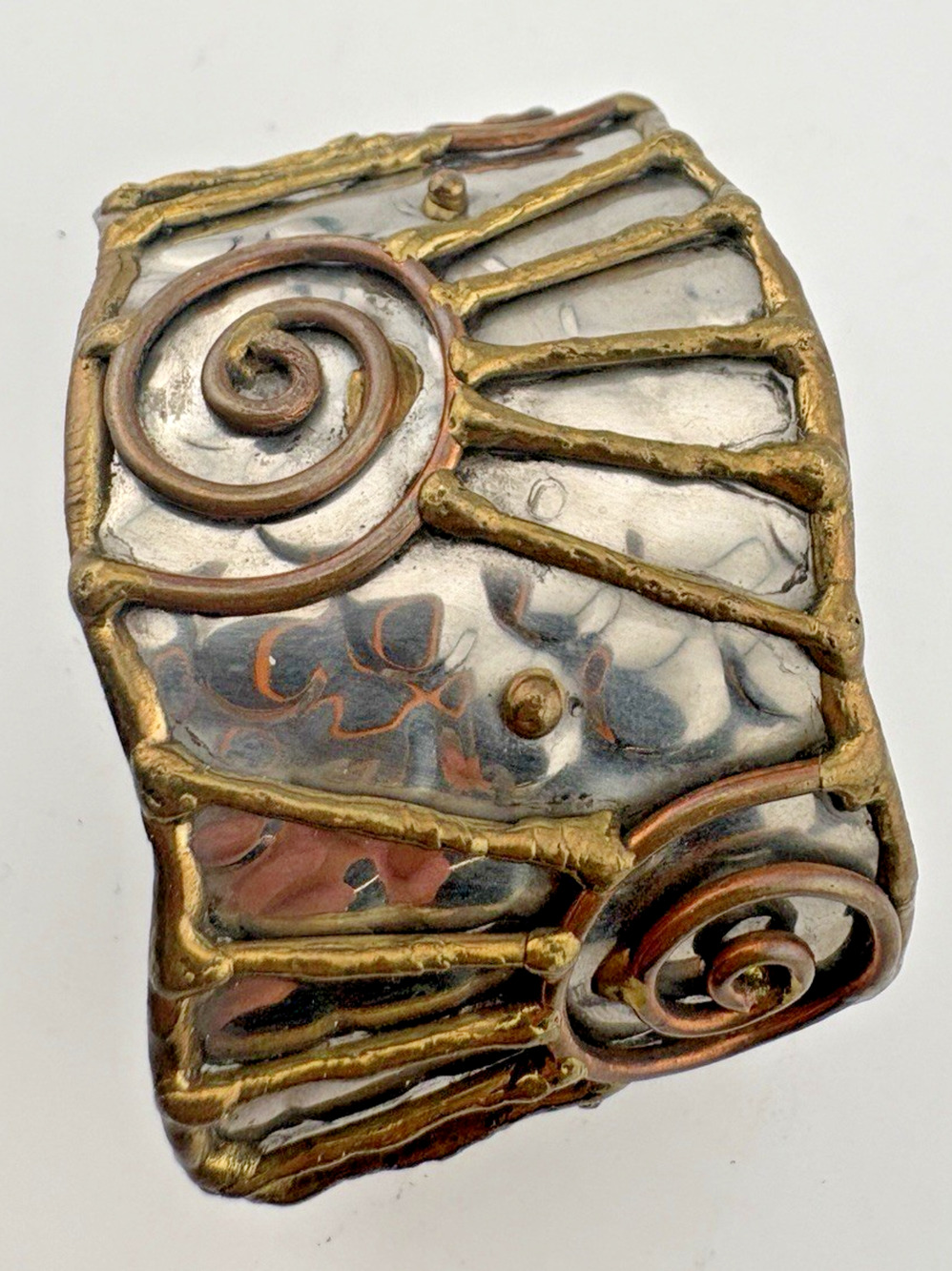 Vintage Handcrafted Stainless Steel Cuff Bracelet Brass and Copper MCM Sun